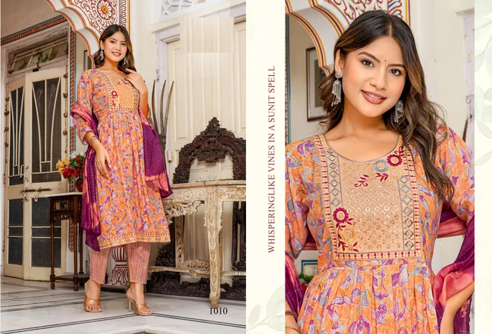 Cotton Nayra cut Top Bottom Dupatta set  | TS3109