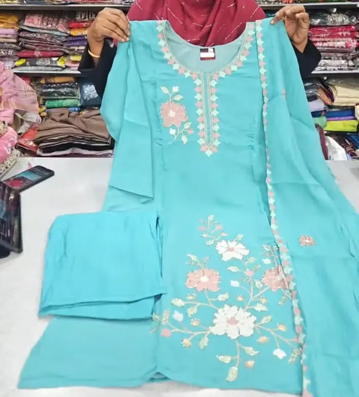 Heavy Silk Side Cut Top Bottom Dupatta Set | TS3702