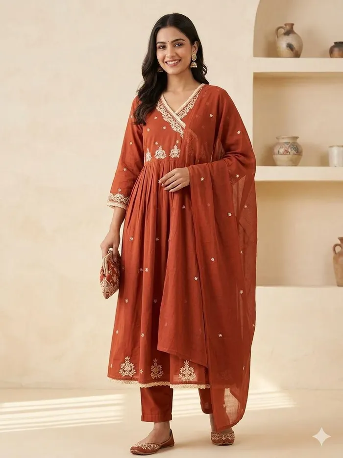Premium 60/60 Cotton Top Bottom Dupatta Set | TS3226