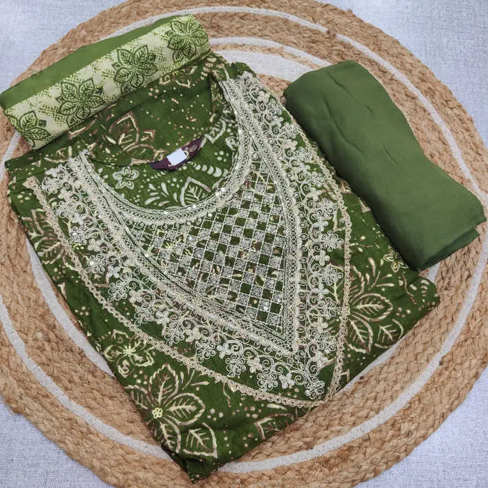 Rayon Long Anarkali Top Bottom Dupatta  | TS3265