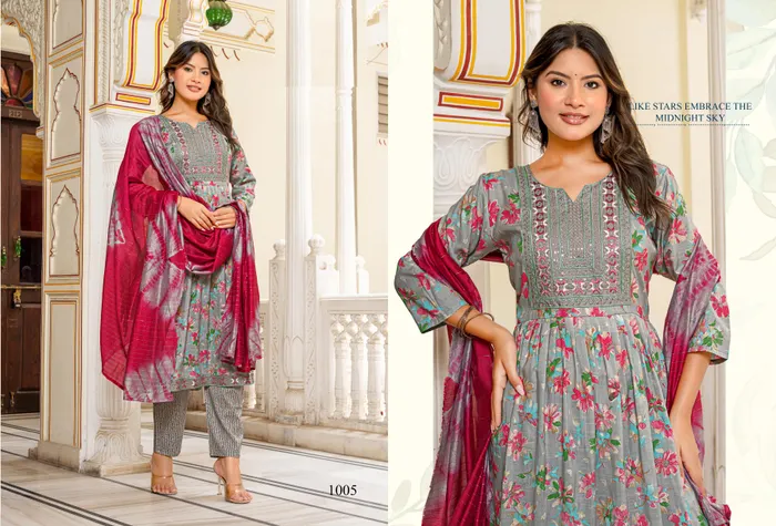 Cotton Nayra cut Top Bottom Dupatta set  | TS3104