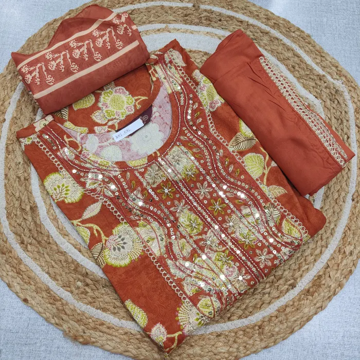 Rayon Long Anarkali Top Bottom Dupatta  | TS3264