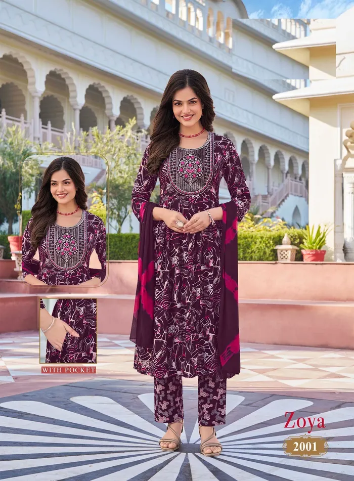 Premium Rayon Foil Print Umbrella Cut Top Bottom Dupatta Set | TS3291