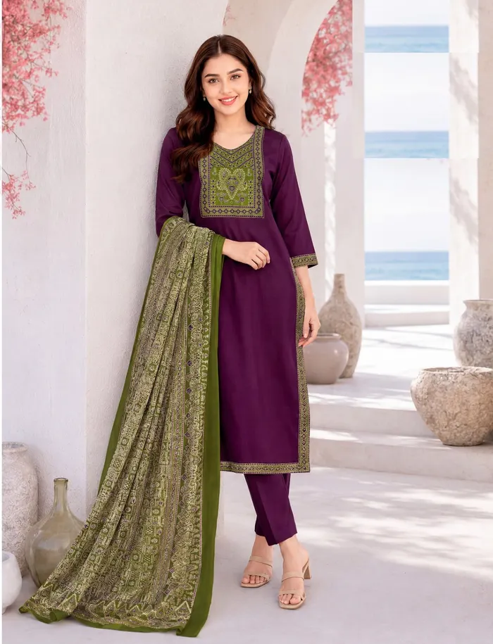 Cotton Rayon Side Cut Top Bottom Dupatta Set | TS3733
