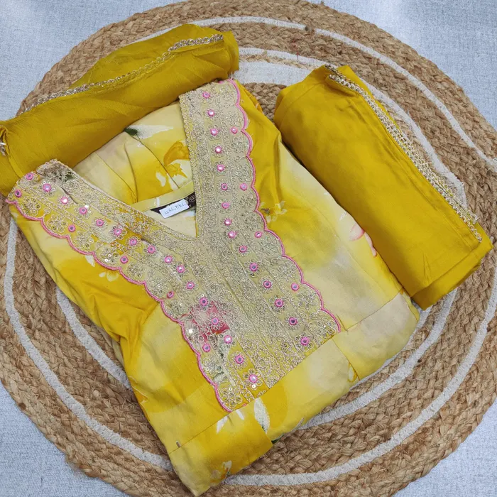 Rayon Long Anarkali Top Bottom Dupatta  | TS3259