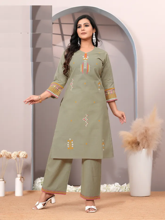 Heavy Dhabu Cotton Embroidery Co-Ord Set | TS3171