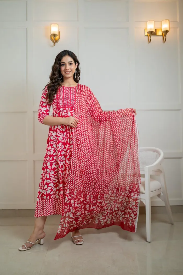 Premium Rayon Anarkali Kurti with  Dupatta | KS855