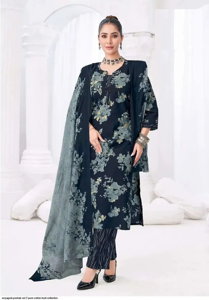 Premium Pure Cotton Straight Kurta Pant Dupatta Set | TS3116