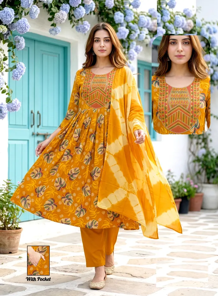 Premium 1st Quality Rayon Umbrella Top Bottom Dupatta Set | TS3391