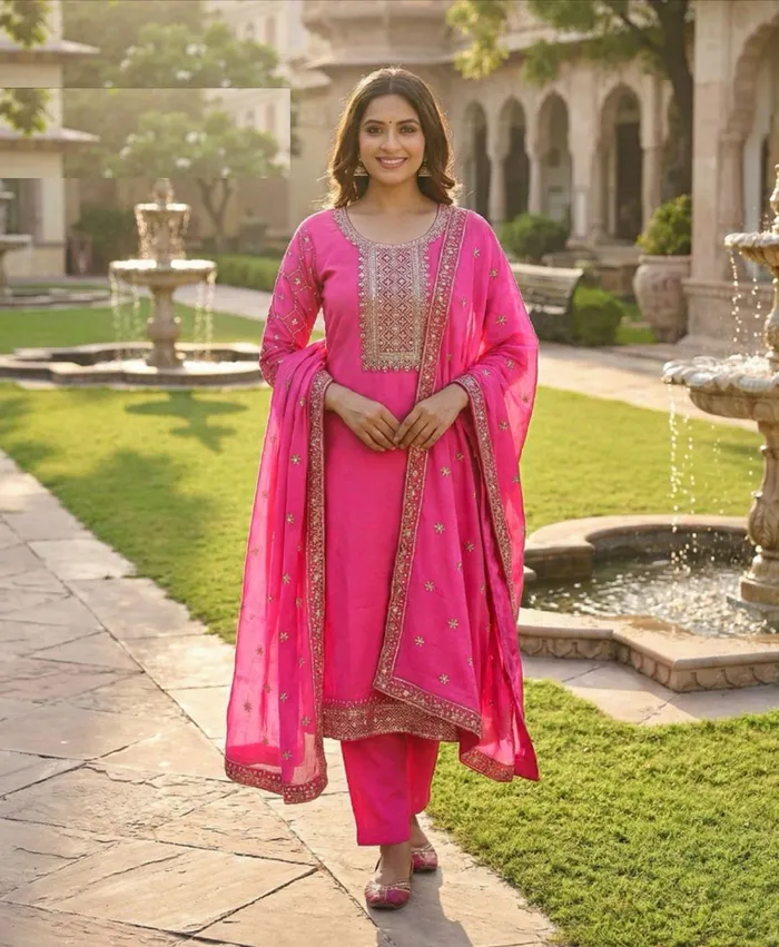 Roman Silk Straight Top Bottom Dupatta with fill sleeve work | TS3186