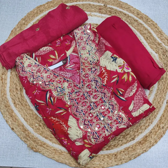 Rayon Long Anarkali Top Bottom Dupatta  | TS3271