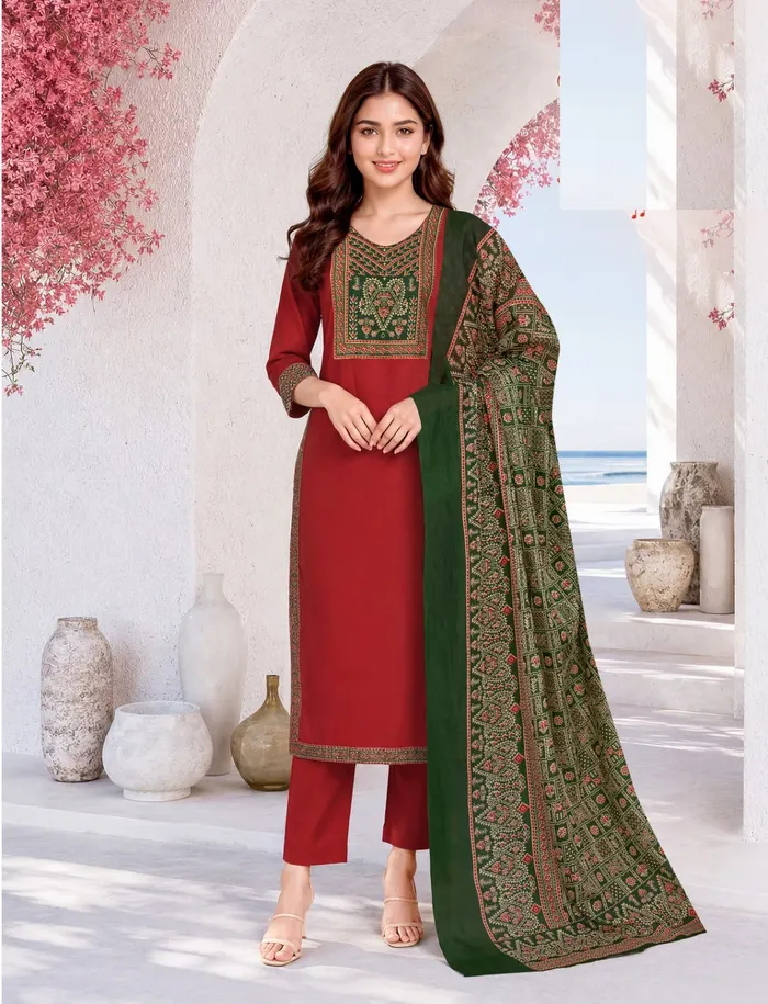 Cotton Rayon Side Cut Top Bottom Dupatta Set | TS3736