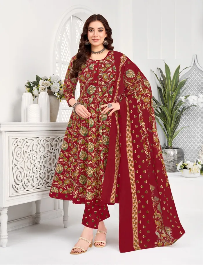 Pure Cotton Anarkali Top Bottom Dupatta Set | TS3328