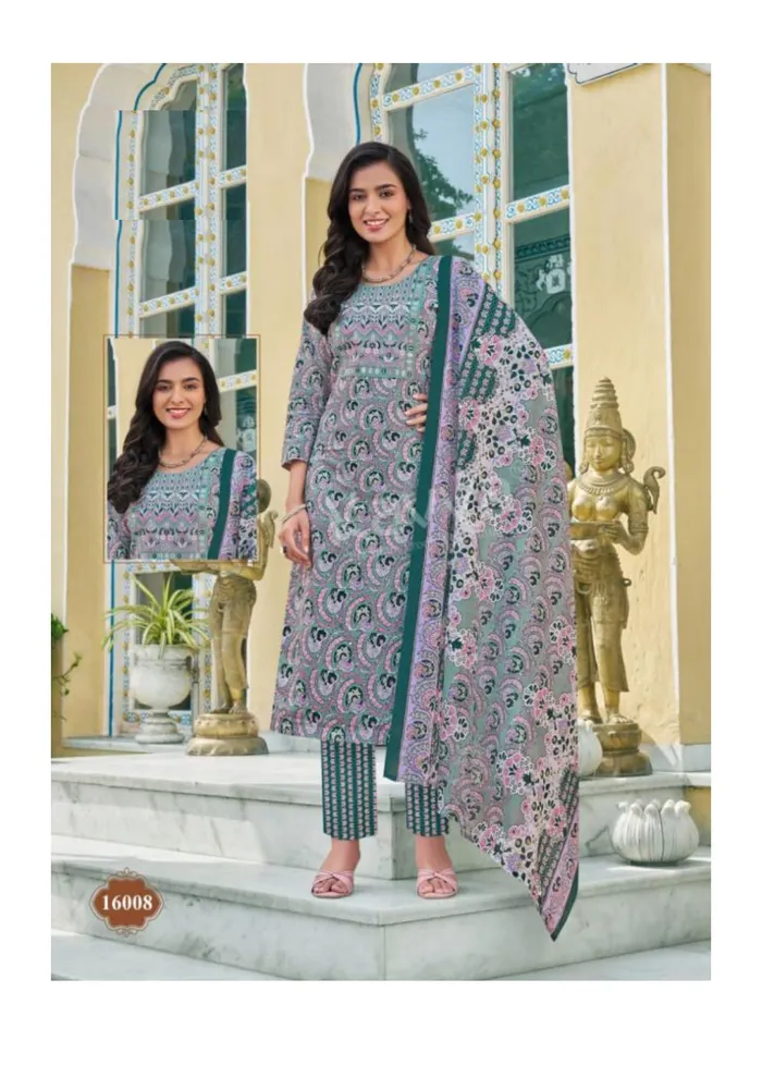 Capsule Cotton Stright Top Bottom Dupatta Set | TS3097