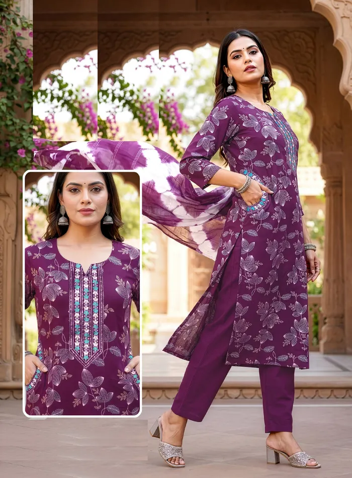 Capsule Cotton Straight Top Bottom Dupatta Set | TS3220