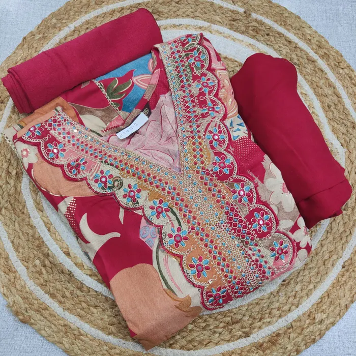 Rayon Long Anarkali Top Bottom Dupatta  | TS3275