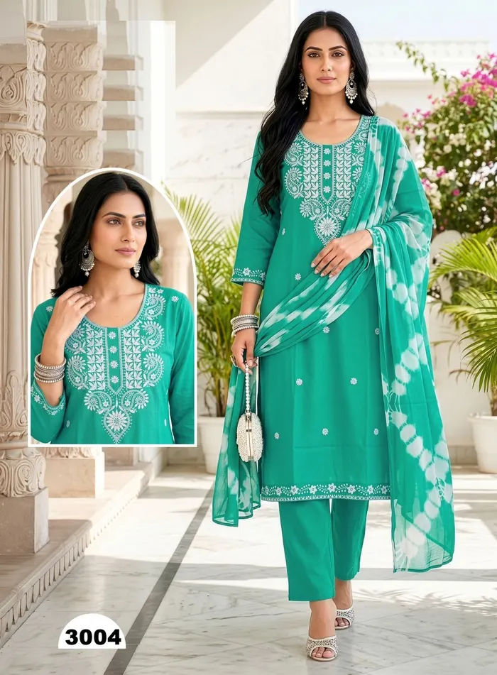 Premium Rayon Lucknowi pattern Top Bottom Dupatta | TS3306