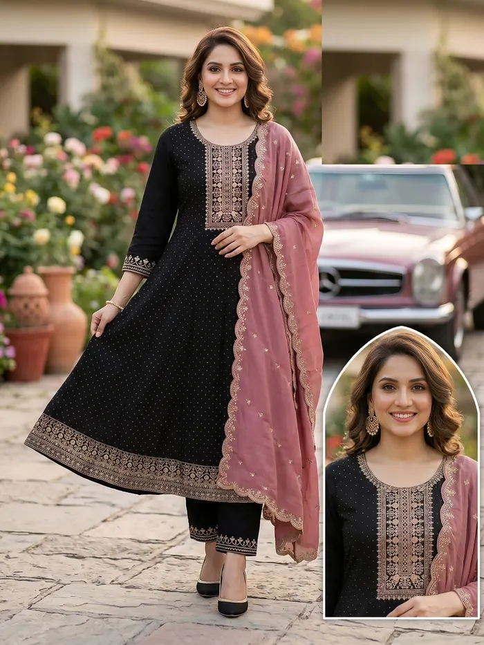 Fancy Vichitra Roman Mix Anarkali Top Bottom Dupatta  | TS3297