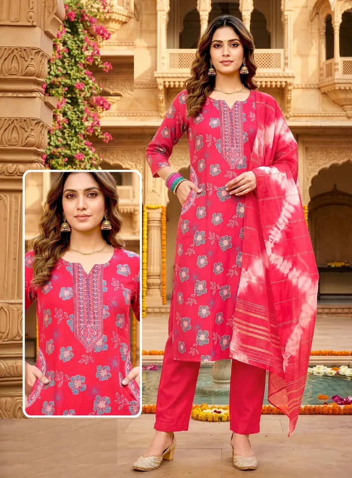 Capsule Cotton Straight Top Bottom Dupatta Set | TS3218