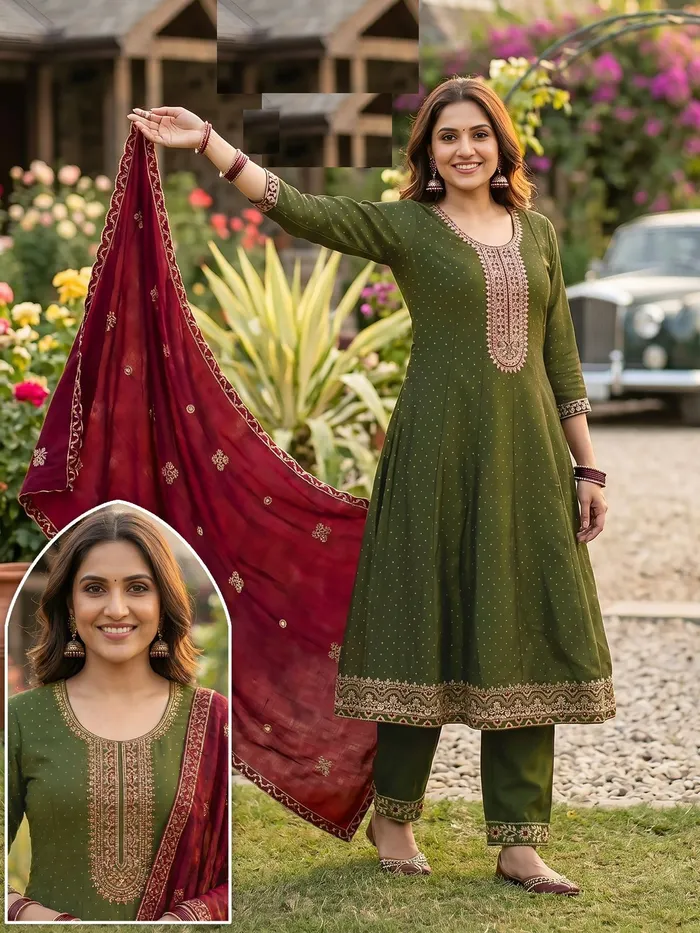 Fancy Vichitra Roman Mix Anarkali Top Bottom Dupatta  | TS3296