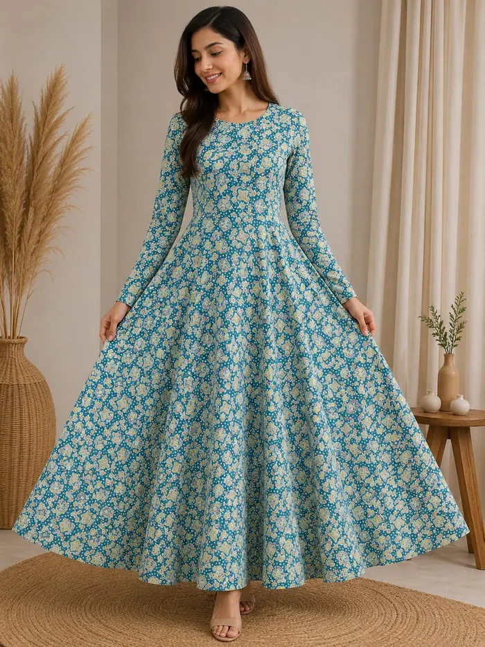 Pure Jaipur Cotton Long Full Sleeve Anarkali | AK2193