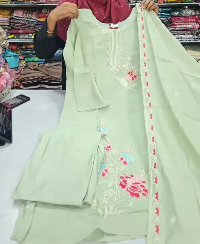 Heavy Silk Side Cut Top Bottom Dupatta Set | TS3712