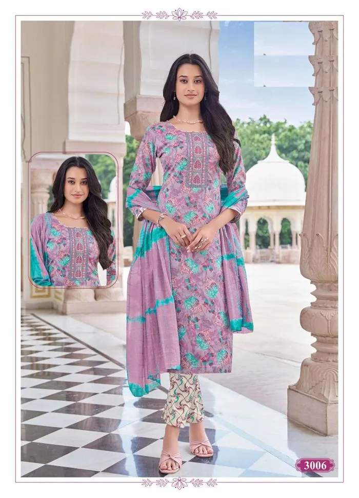 Capsule Cotton Stright Top Bottom Dupatta Set | TS3125