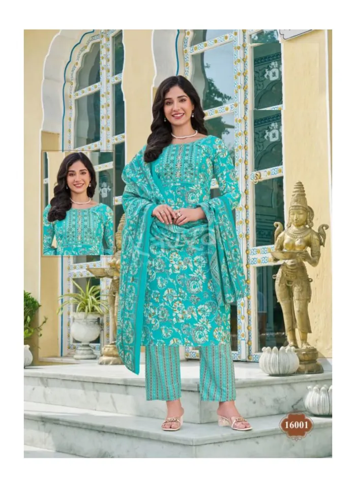 Capsule Cotton Stright Top Bottom Dupatta Set | TS3090