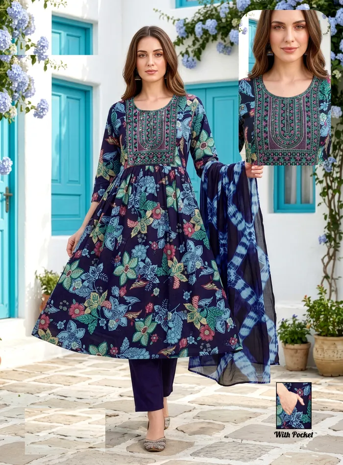 Premium 1st Quality Rayon Umbrella Top Bottom Dupatta Set | TS3385
