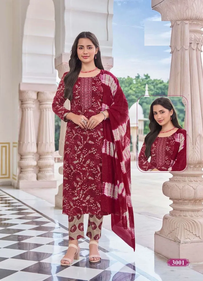 Capsule Cotton Stright Top Bottom Dupatta Set | TS3120