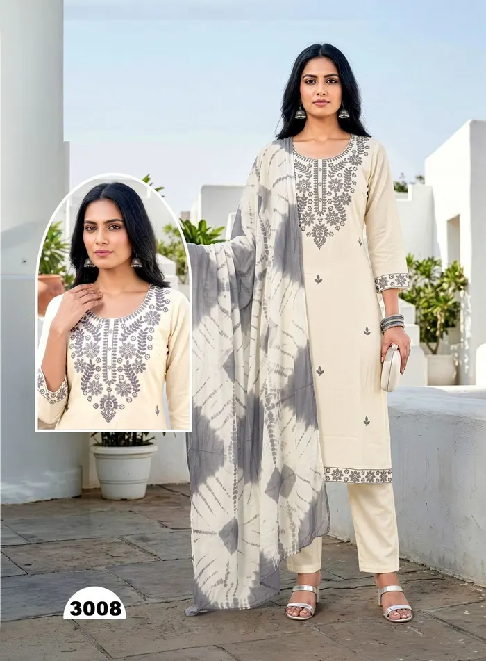 Premium Rayon Lucknowi pattern Top Bottom Dupatta | TS3311