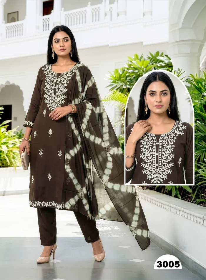 Premium Rayon Lucknowi pattern Top Bottom Dupatta | TS3310