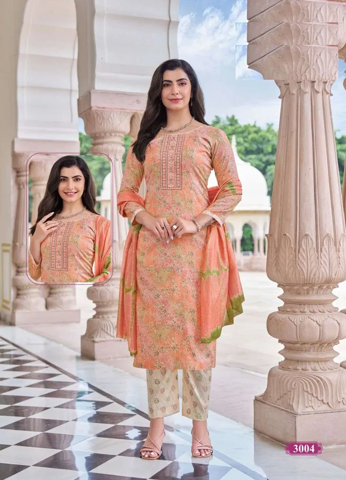 Capsule Cotton Stright Top Bottom Dupatta Set | TS3123