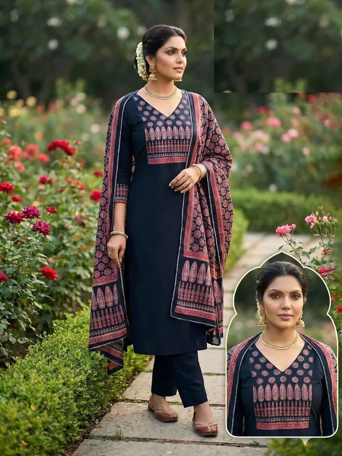 Heavy Roman Cotton Straight Top with Bottom Set | TS3203