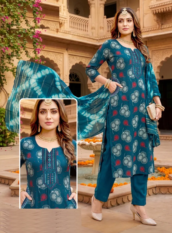 Capsule Cotton Straight Top Bottom Dupatta Set | TS3222