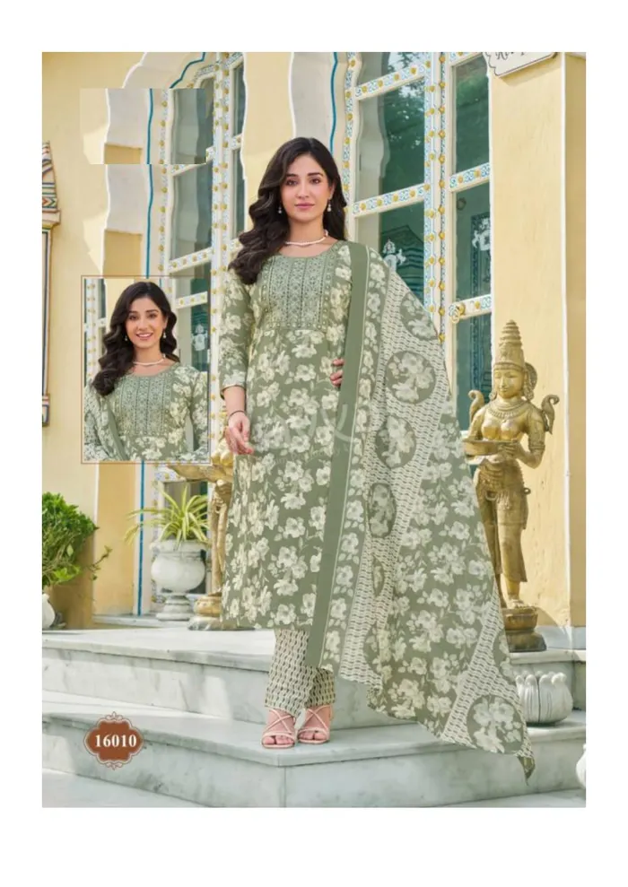 Capsule Cotton Stright Top Bottom Dupatta Set | TS3099