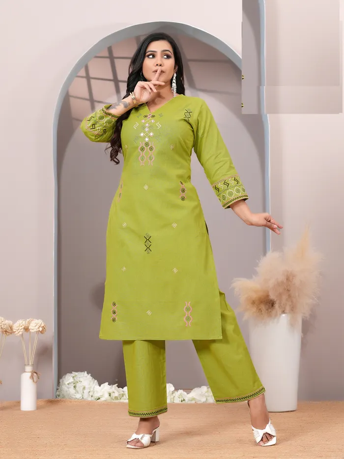 Heavy Dhabu Cotton Embroidery Co-Ord Set | TS3168