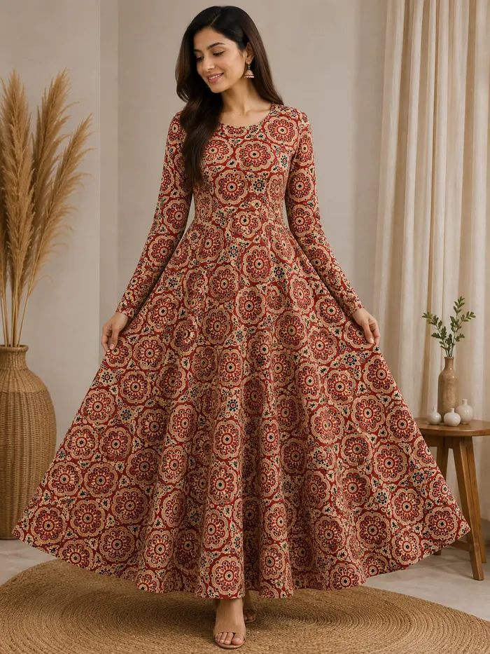 Pure Jaipur Cotton Long Full Sleeve Anarkali | AK2192