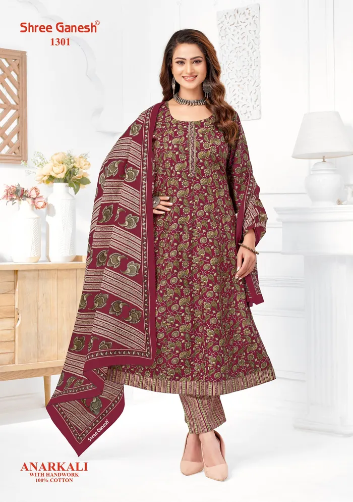 Sree Ganesh Panel Anarkali Kurti with Bottom & Dupatta Set | TS2274