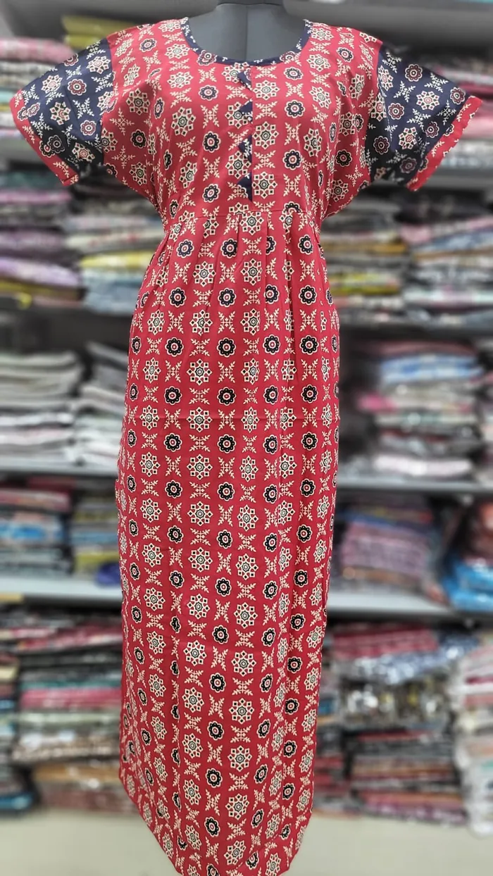 Pure Cotton  Ajrack Frock Nighty | NT2420
