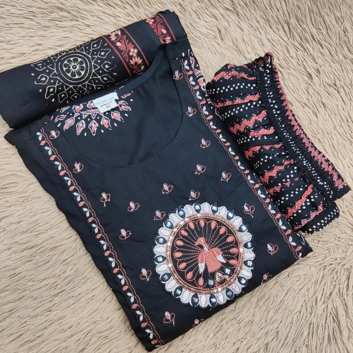 Premium Rayon Cotton Top Bottom Dupatta Set | TS3133