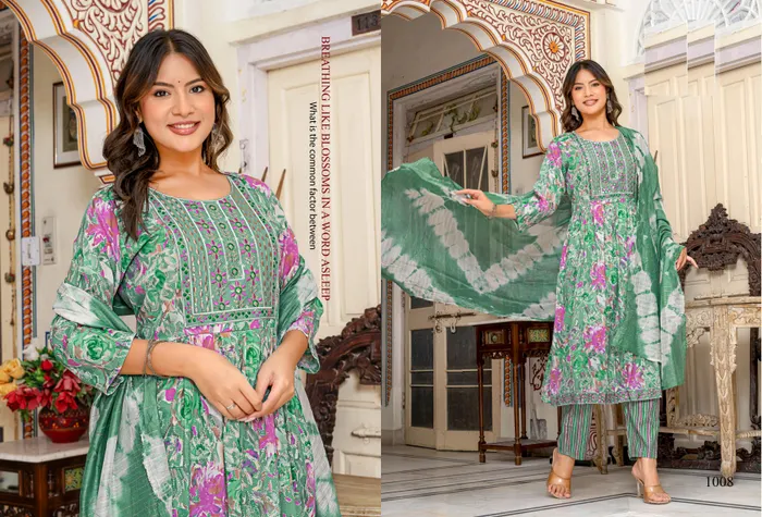 Cotton Nayra cut Top Bottom Dupatta set  | TS3107