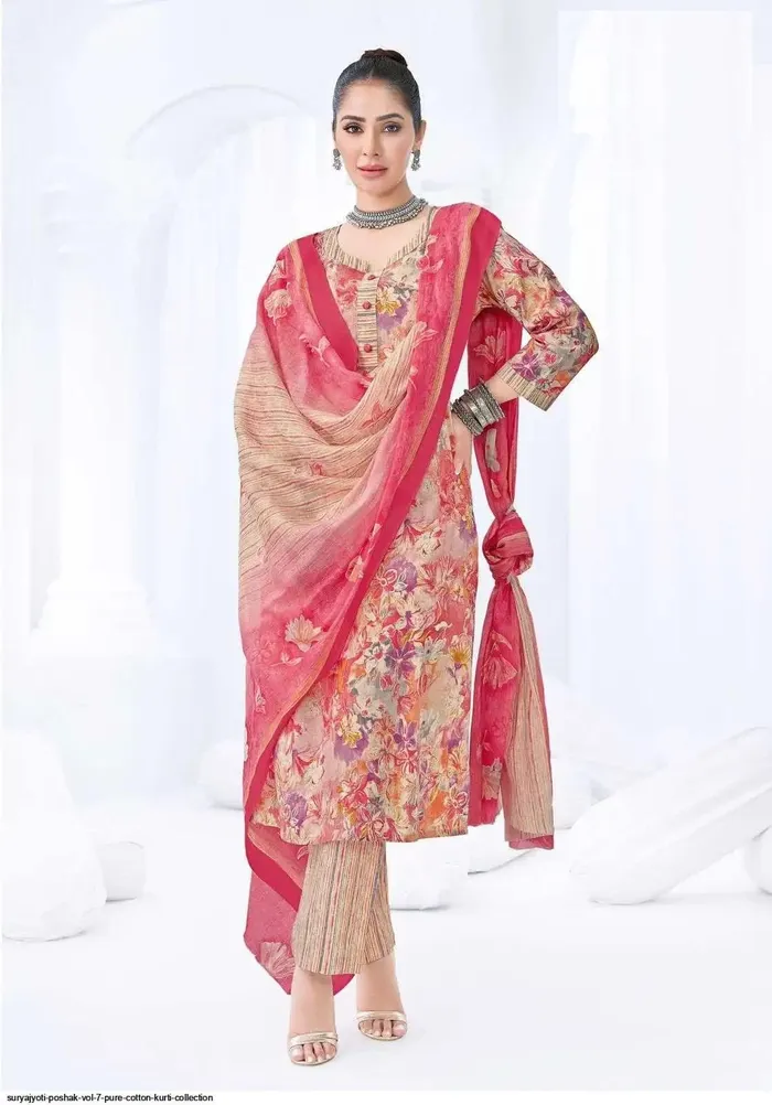 Premium Pure Cotton Straight Kurta Pant Dupatta Set | TS3111