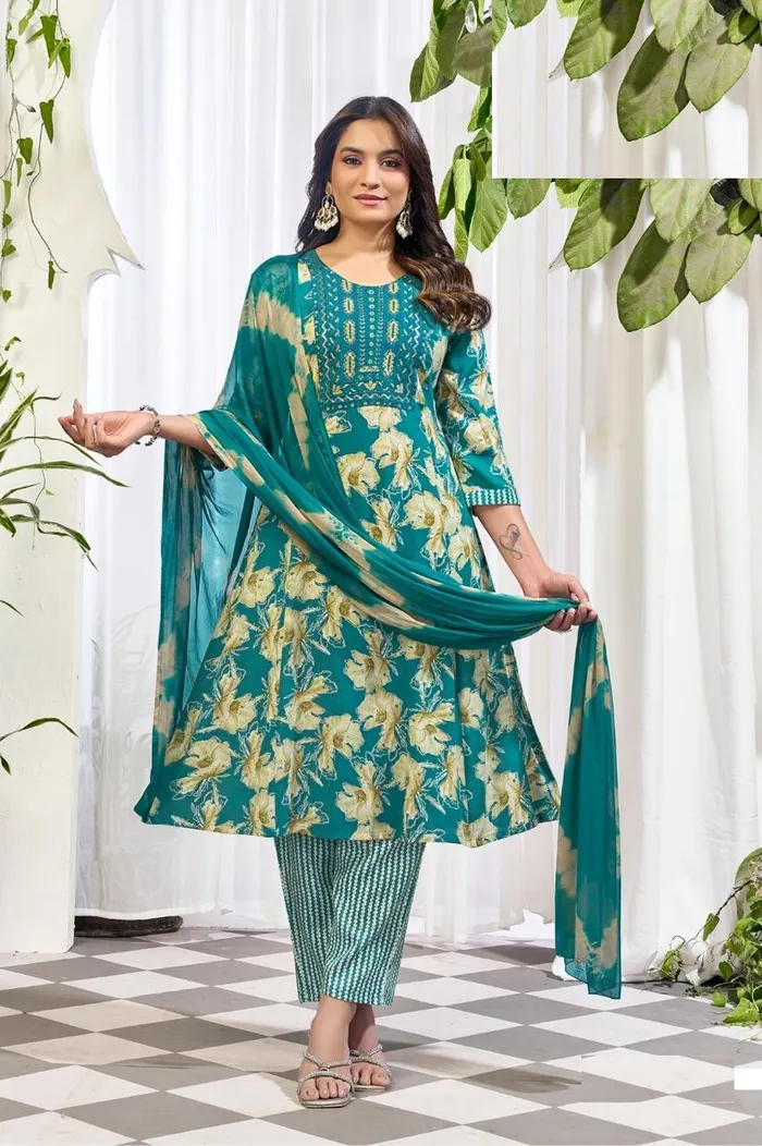 Capsule Cotton Short Umbrella Top Bottom Dupatta Set | TS3399