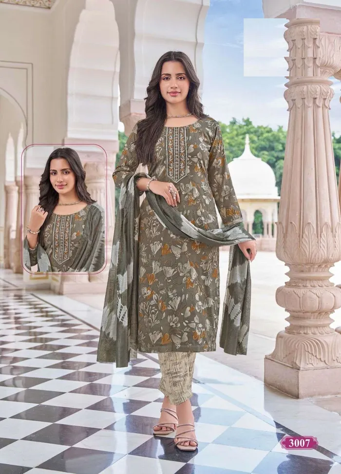 Capsule Cotton Stright Top Bottom Dupatta Set | TS3126