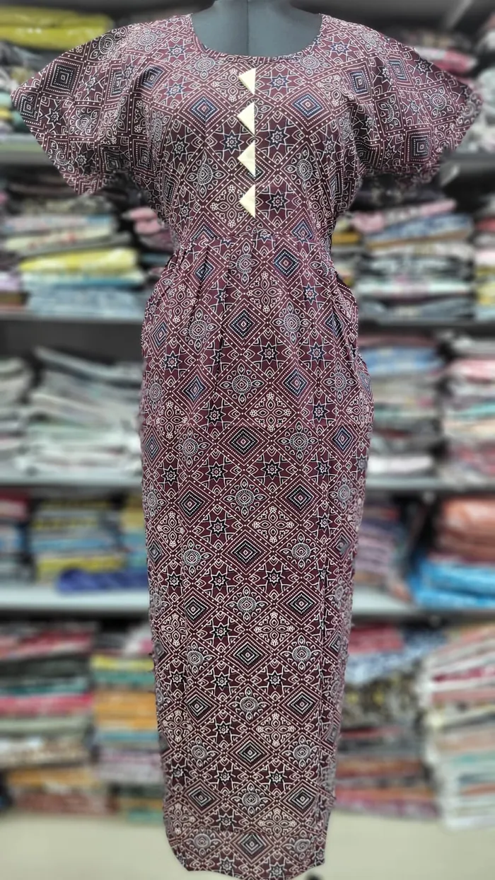Pure Cotton  Ajrack Frock Nighty | NT2429