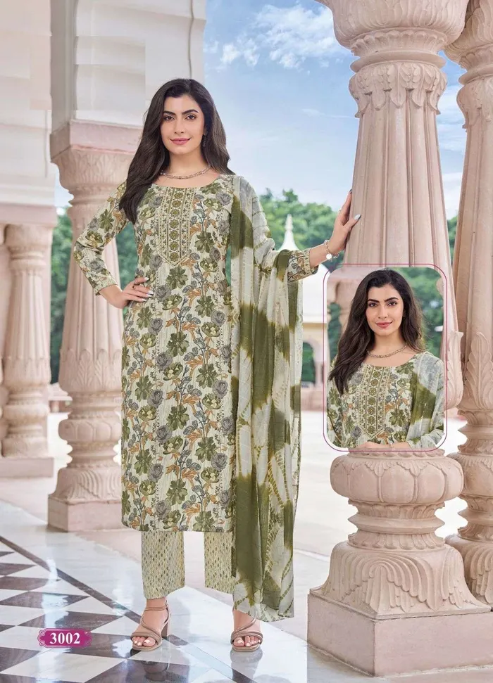 Capsule Cotton Stright Top Bottom Dupatta Set | TS3121