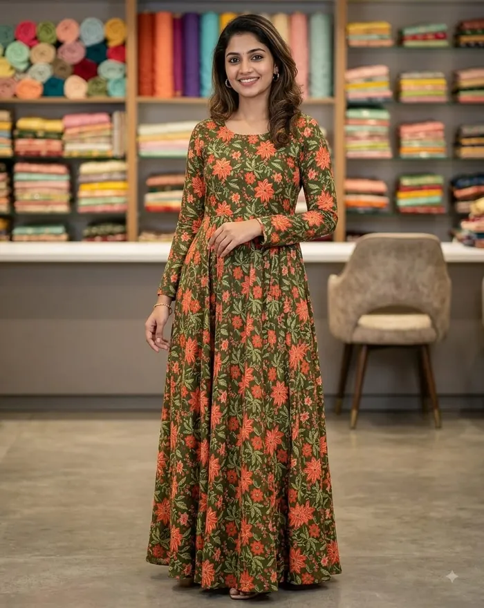 Premium 60/60 Soft Cotton Full Sleeve Anarkali | AK2248