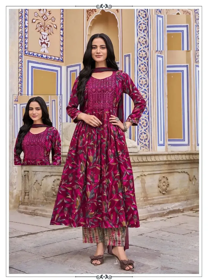 Capsule Cotton Nayra Cut Top Bottom Dupatta Set | TS3211