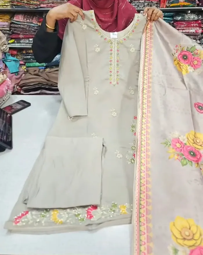 Heavy Silk Side Cut Top Bottom Dupatta Set | TS3710